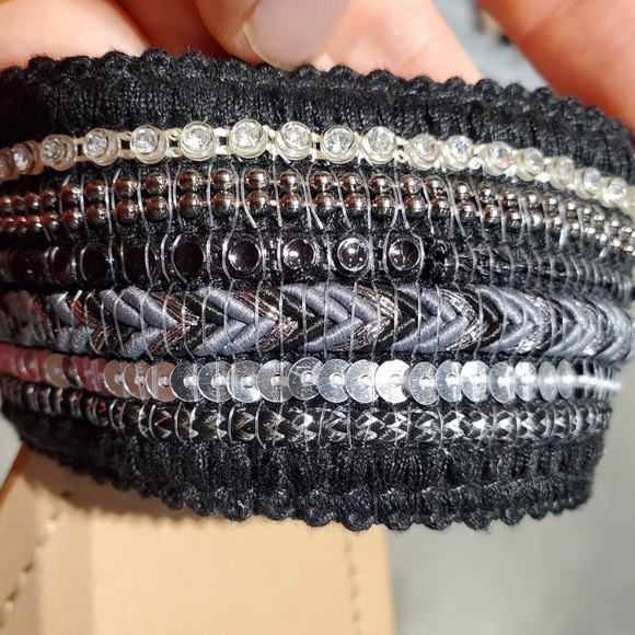 Black + Silver Boho Embellished Toe Ring Slide Sandal Size 5.5 & 6 - Picture 9 of 10